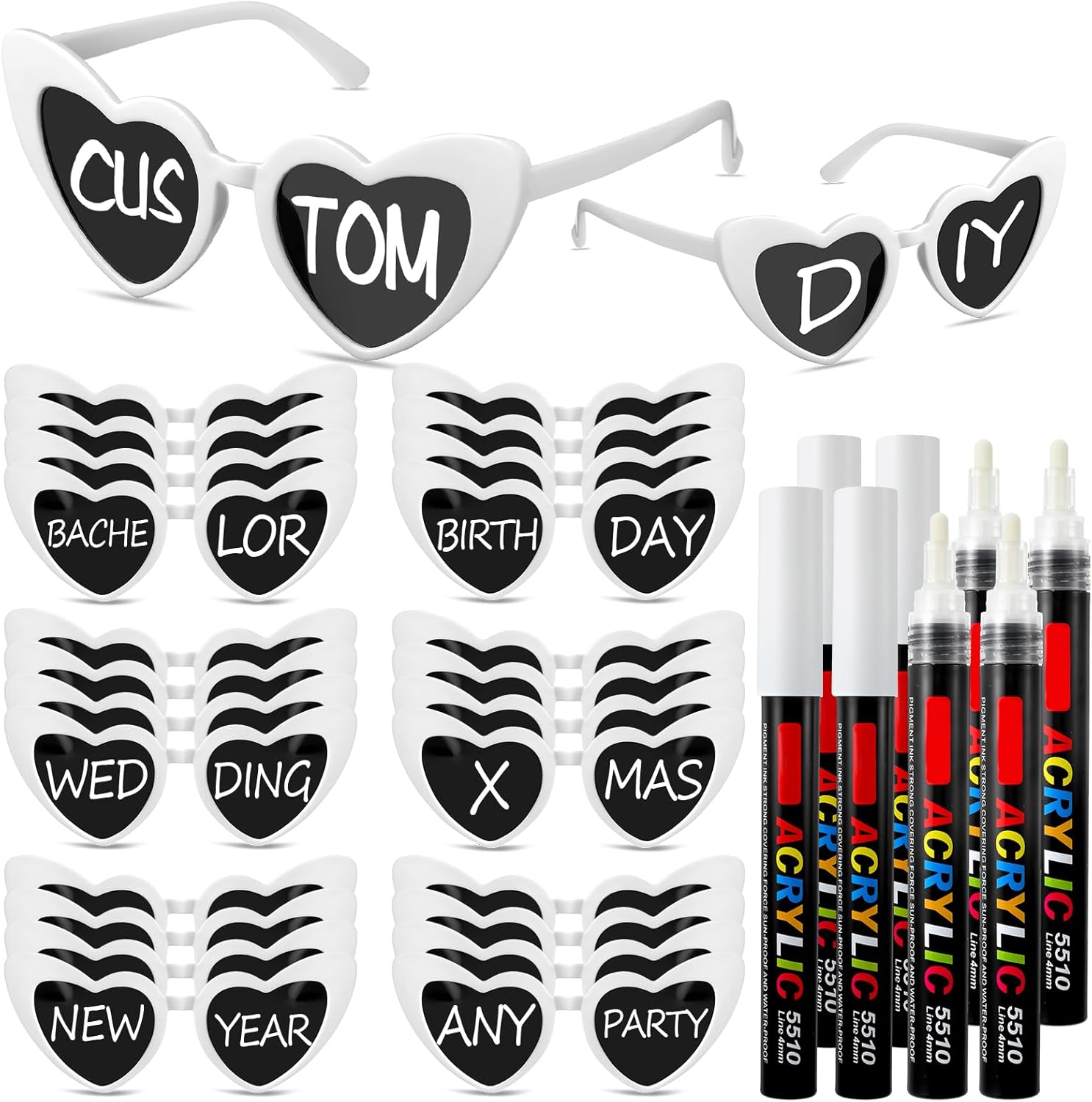 

Персонализированные солнцезащитные очки в форме сердца от Flutesan. Набор очков в форме сердца с маркерами для самостоятельного изготовления свадебных сувениров, White