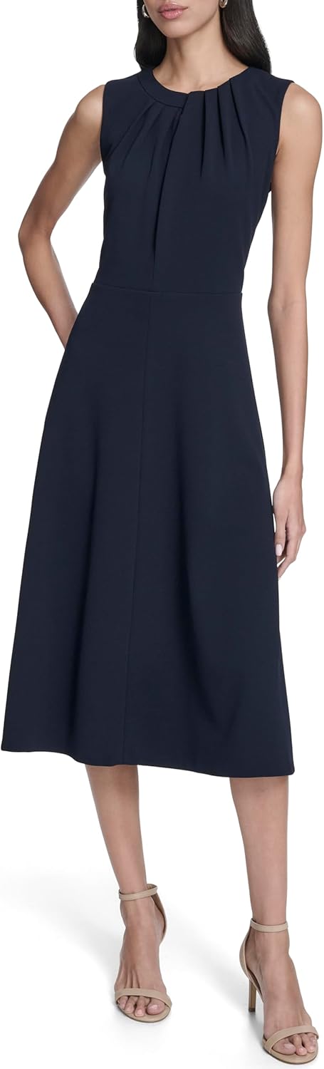 

Женское платье-миди Calvin Klein без рукавов с вырезом-замочной скважиной из крепа Scuba, Indigo