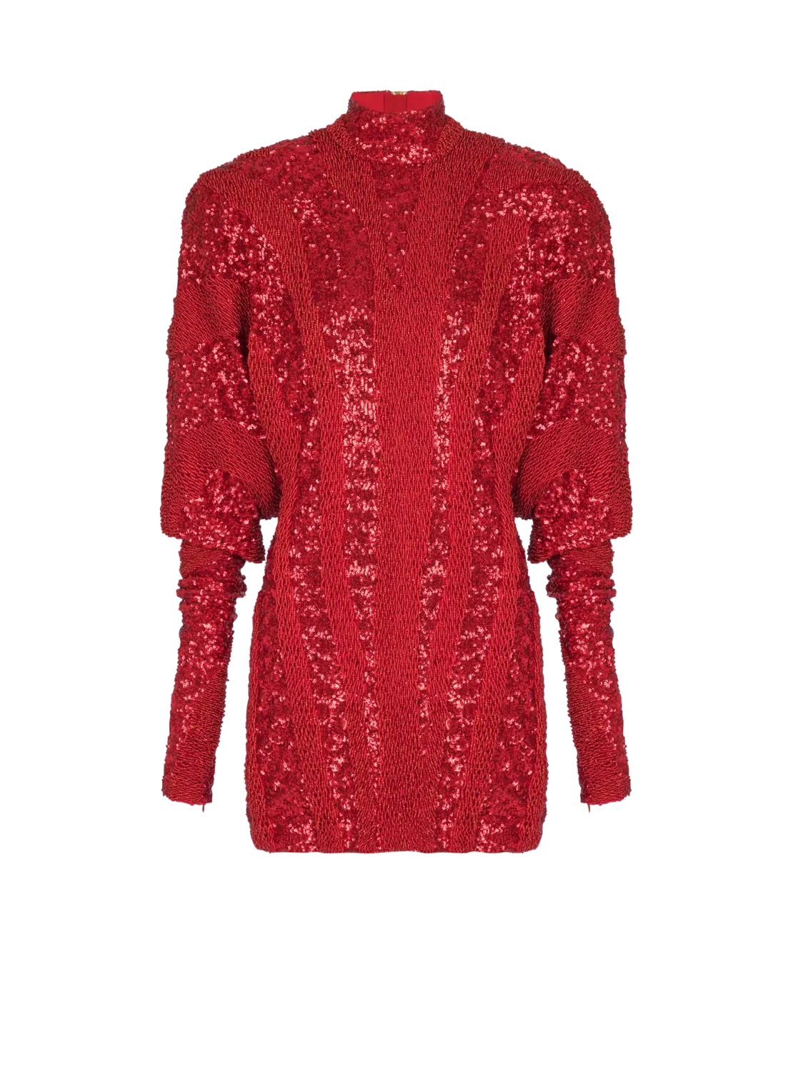 

Короткое платье в зебровую полоску с пайетками Balmain, красный