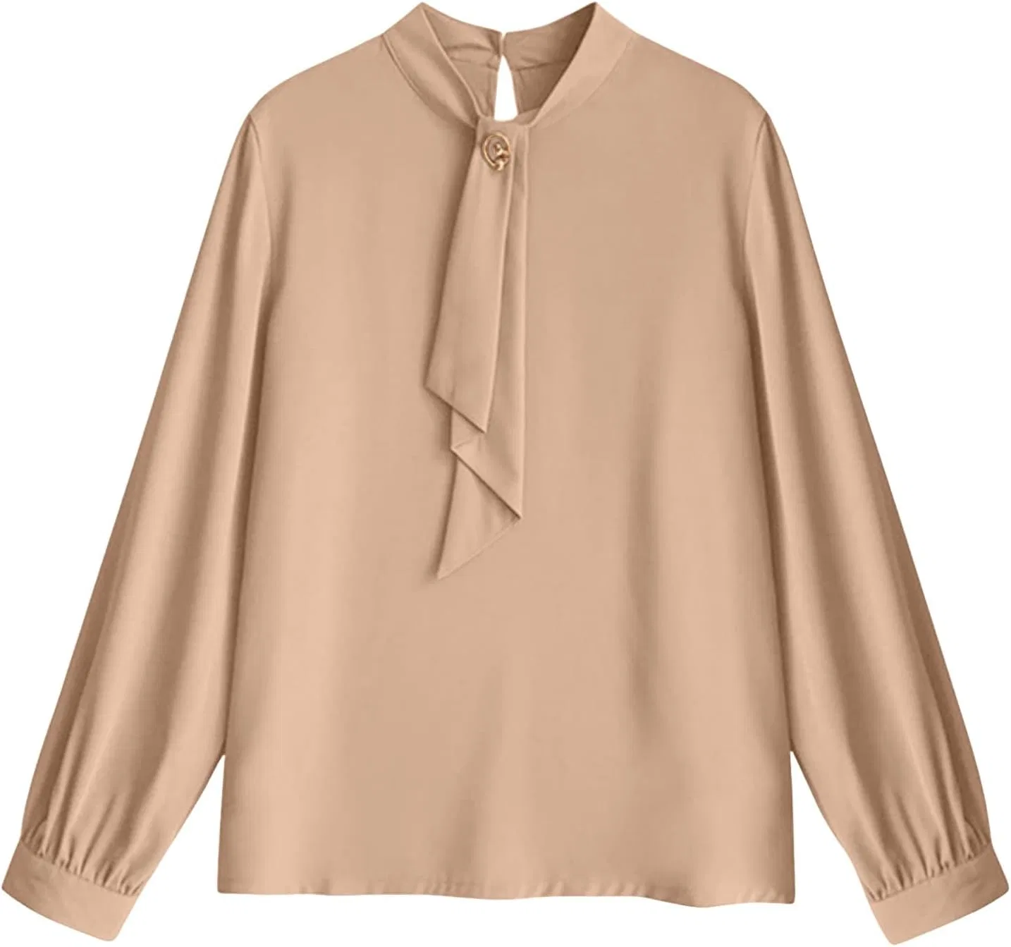 Блуза, длинный рукав, свободная, Oversize, beige