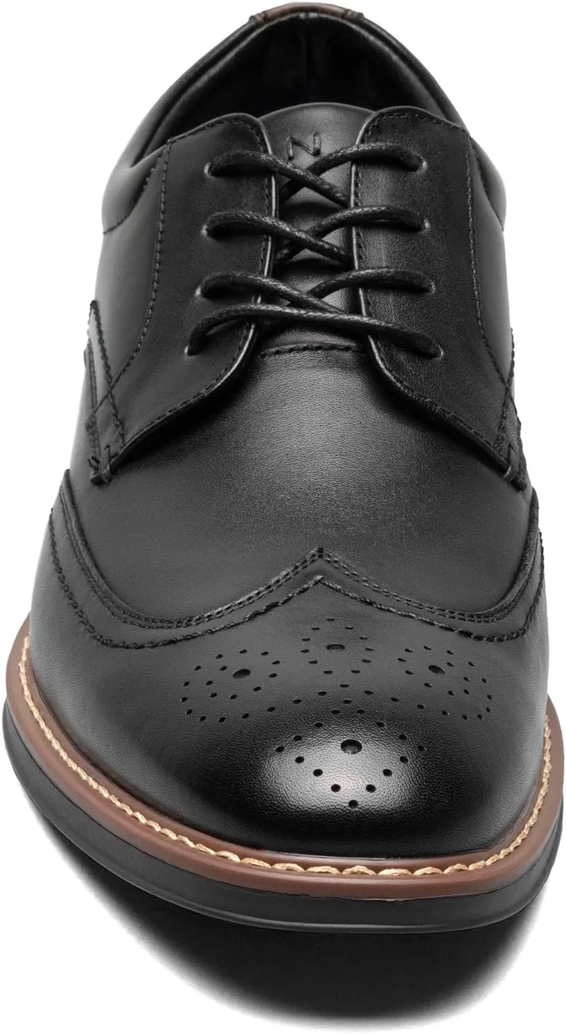 Мужские кожаные Oxford Nunn Bush Centro Flex Wingtip с перфорацией и декоративными элементами в стиле броги, нуровке, черный — фото 4