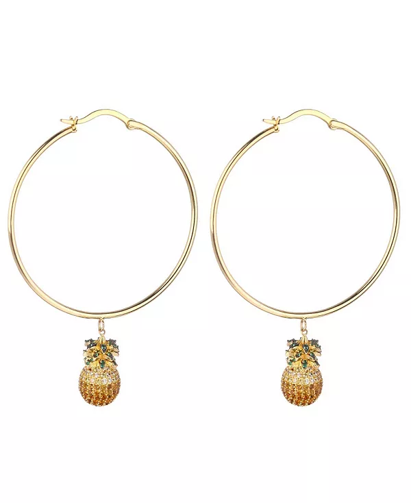 

Очень большие серьги-кольца с кубическим цирконием в форме ананаса Noir, gold