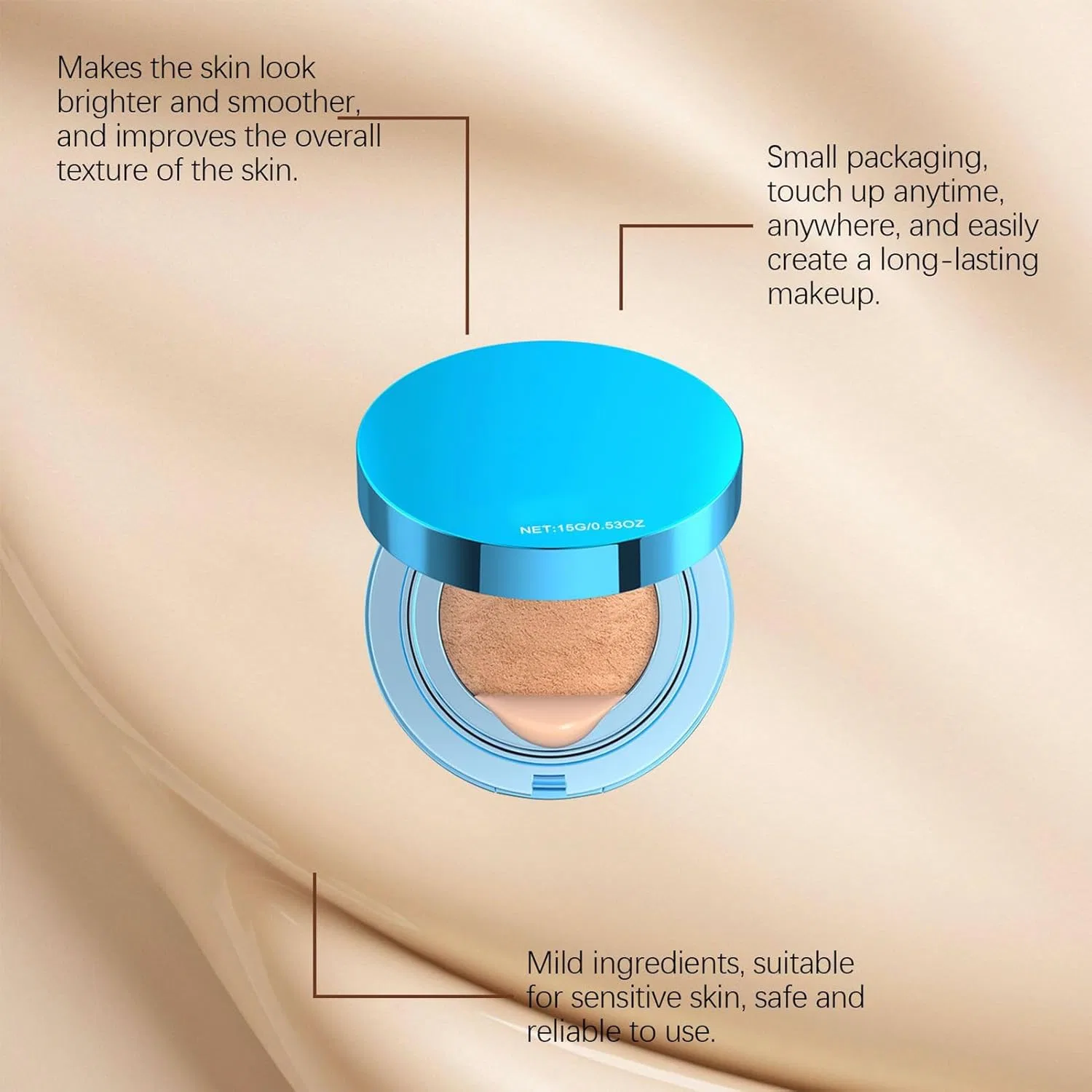 Тональная основа Cushion Foundation, матовое покрытие, No Brand, 15 г, Nature — фото 3