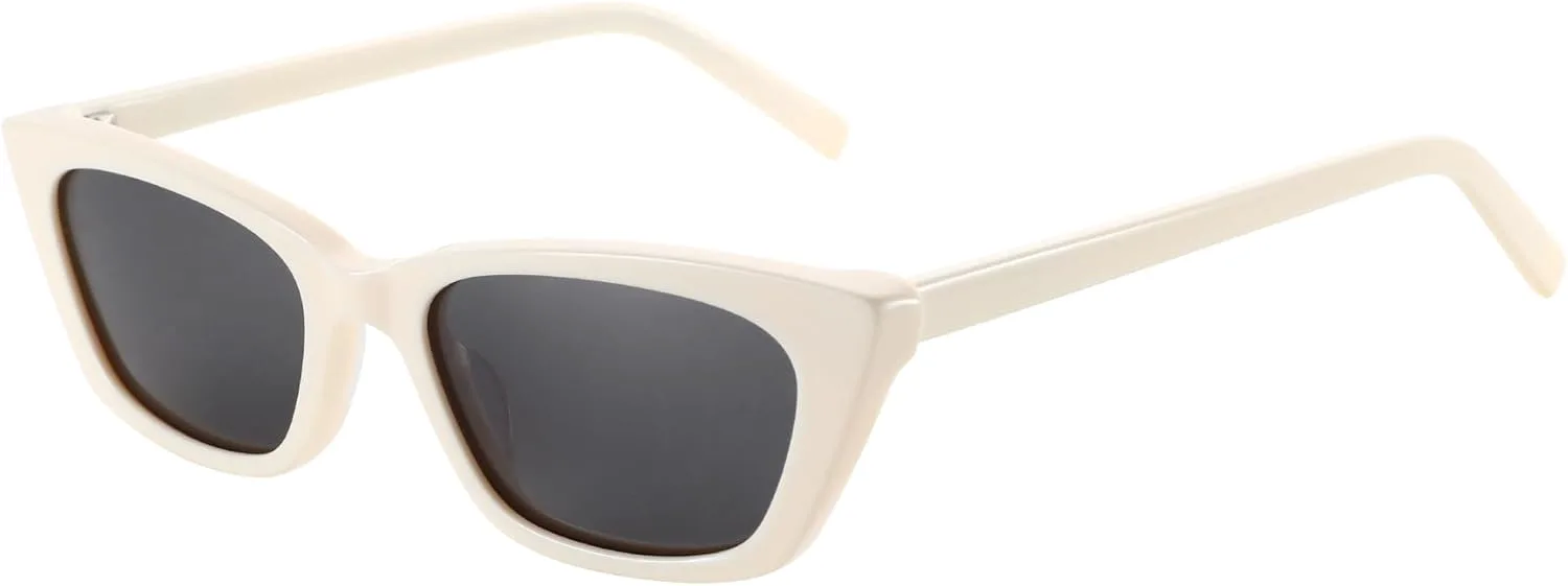 

Женские солнцезащитные очки ZENOTTIC с поляризацией: ретро-очки в форме «кошачьих глаз» с узкой оправой и защитой от УФ-излучения UV400, C03 White Frame Grey Lens