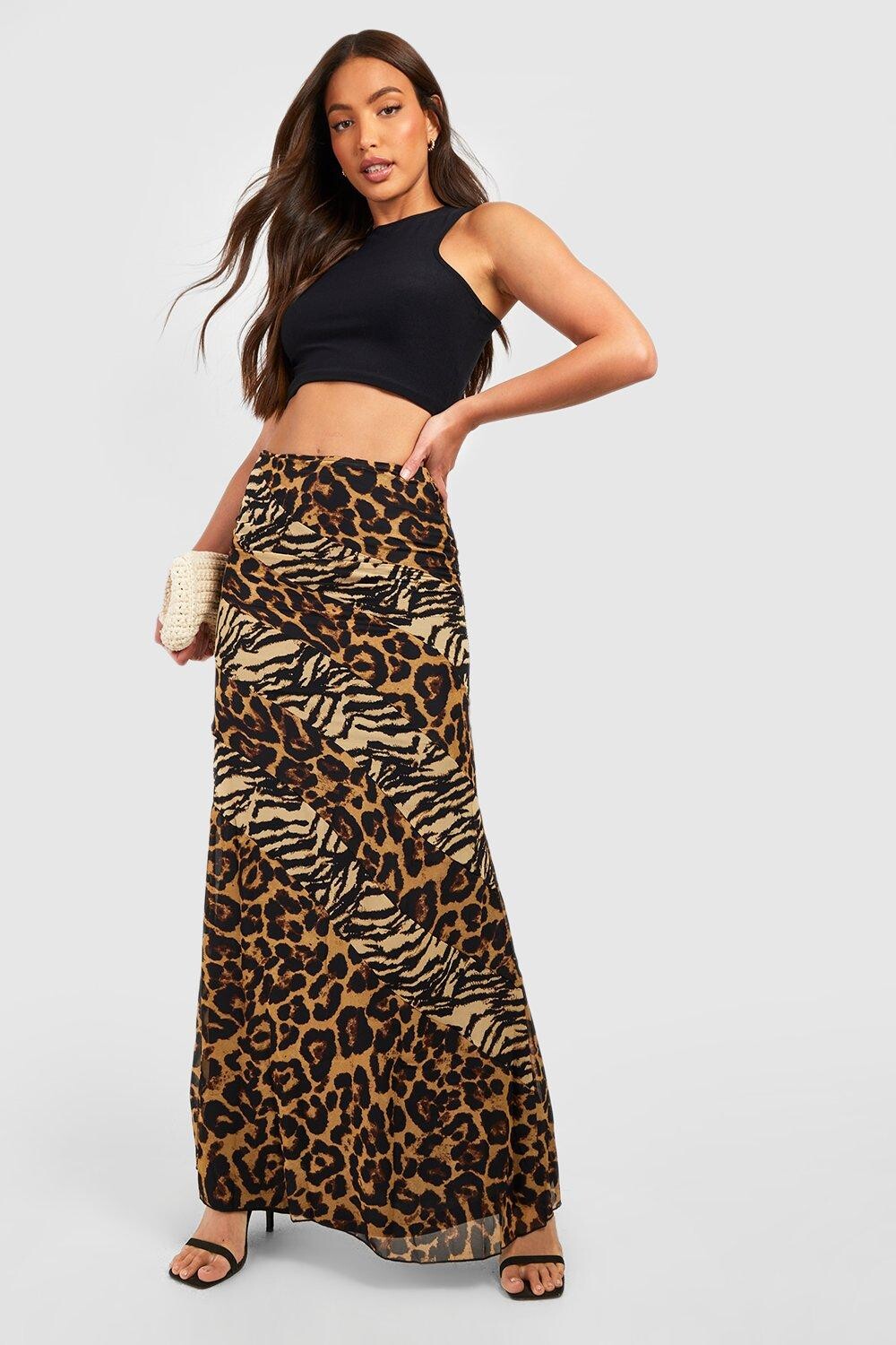

Высокая юбка-комбинация из шифона авитализации Boohoo, коричневый