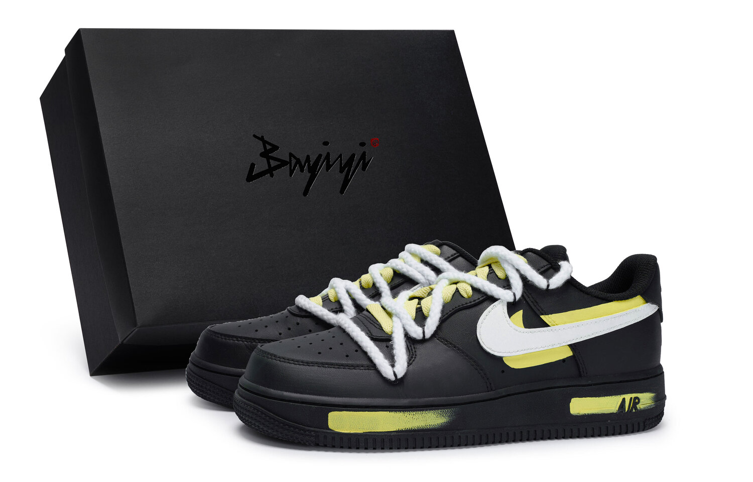 Кроссовки Nike Air Force 1 Low-Top Skateboard Unisex черно-белые с желтым