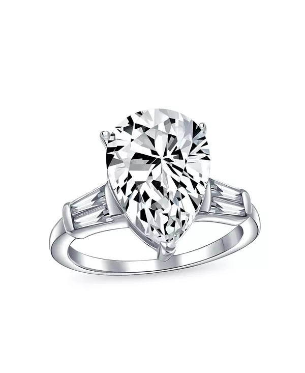 

Кольцо с кубическим цирконием в форме капли, огранки «багет» и бриллиантом в форме груши 7 карат, стерлинговое серебро Bling Jewelry, colorless