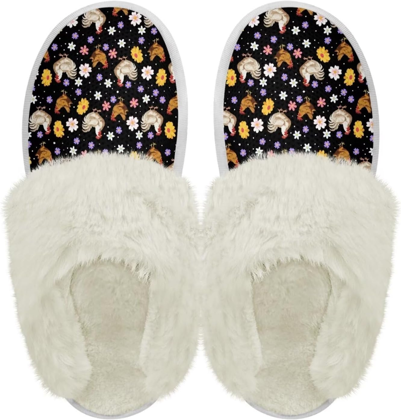 

Теплые плюшевые тапочки chaqlin с пушистой подкладкой, удобные сланцы для женщин и мужчин, водонепроницаемые с толстой подошвой, домашние нескользящие фланелевые зимние тапочки, Rooster Colorful Daisy