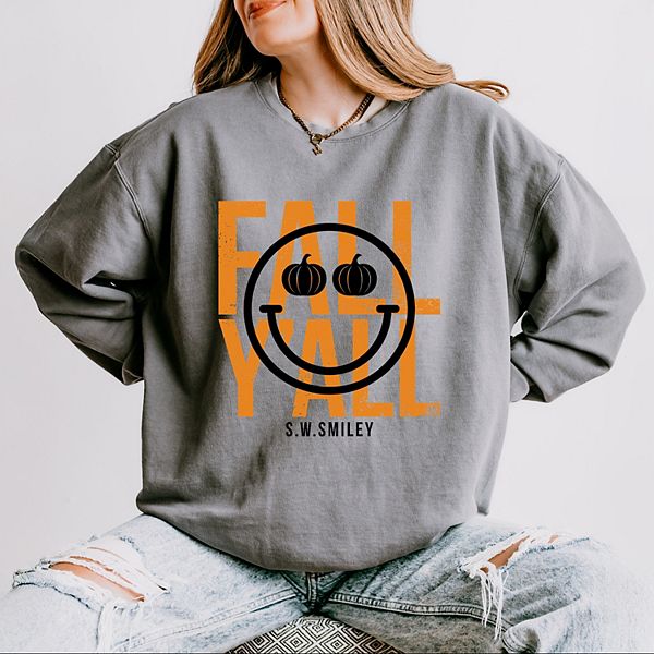 

S W Smiley fall y'all - женский легкий свитшот с окраской в готовом виде Simply Sage Market, Grey, Серый, S W Smiley fall y'all - женский легкий свитшот с окраской в готовом виде Simply Sage Market, Grey