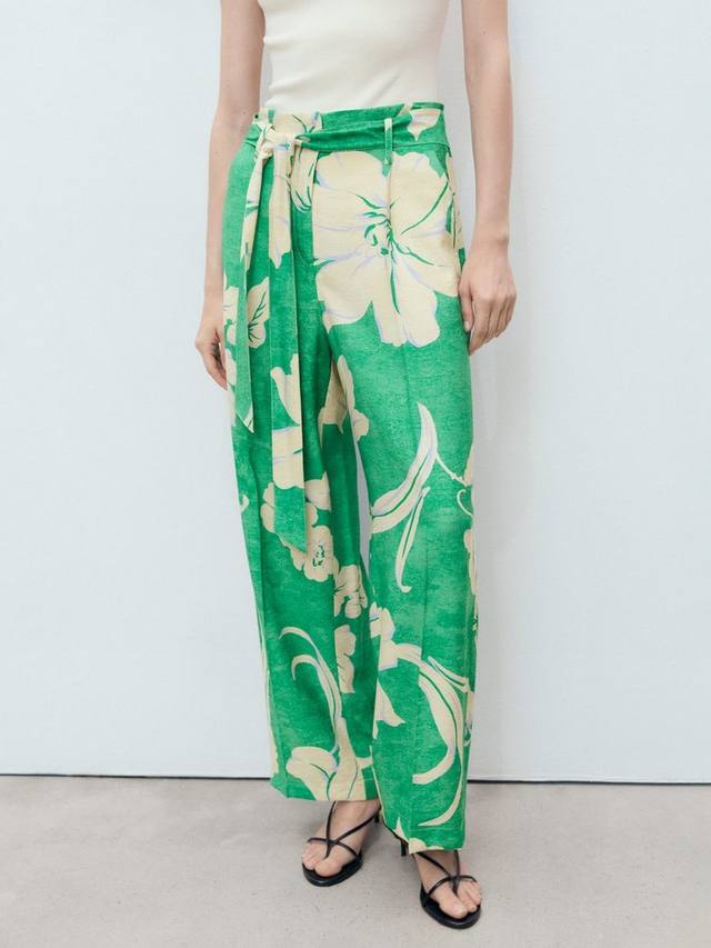 

Брюки с поясом и цветочным принтом Twist Mango, Green/Multi