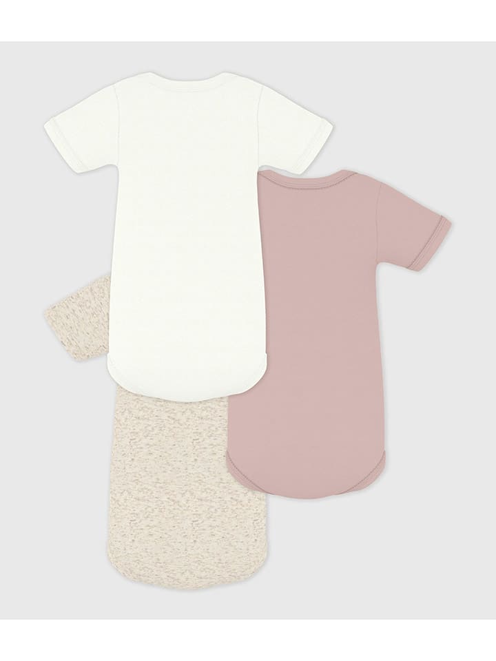PETIT BATEAU Комплект из 3 боди розового/бежевого/белого цвета — фото 2