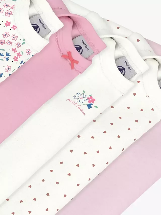 Детские хлопковые боди с длинными рукавами, комплект из 5 штук, розовые Petit Bateau — фото 3