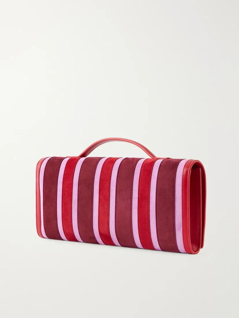Клатч Belle Vivier из замши в полоску с кожаной отделкой и пряжкой Roger Vivier, розовый — фото 3