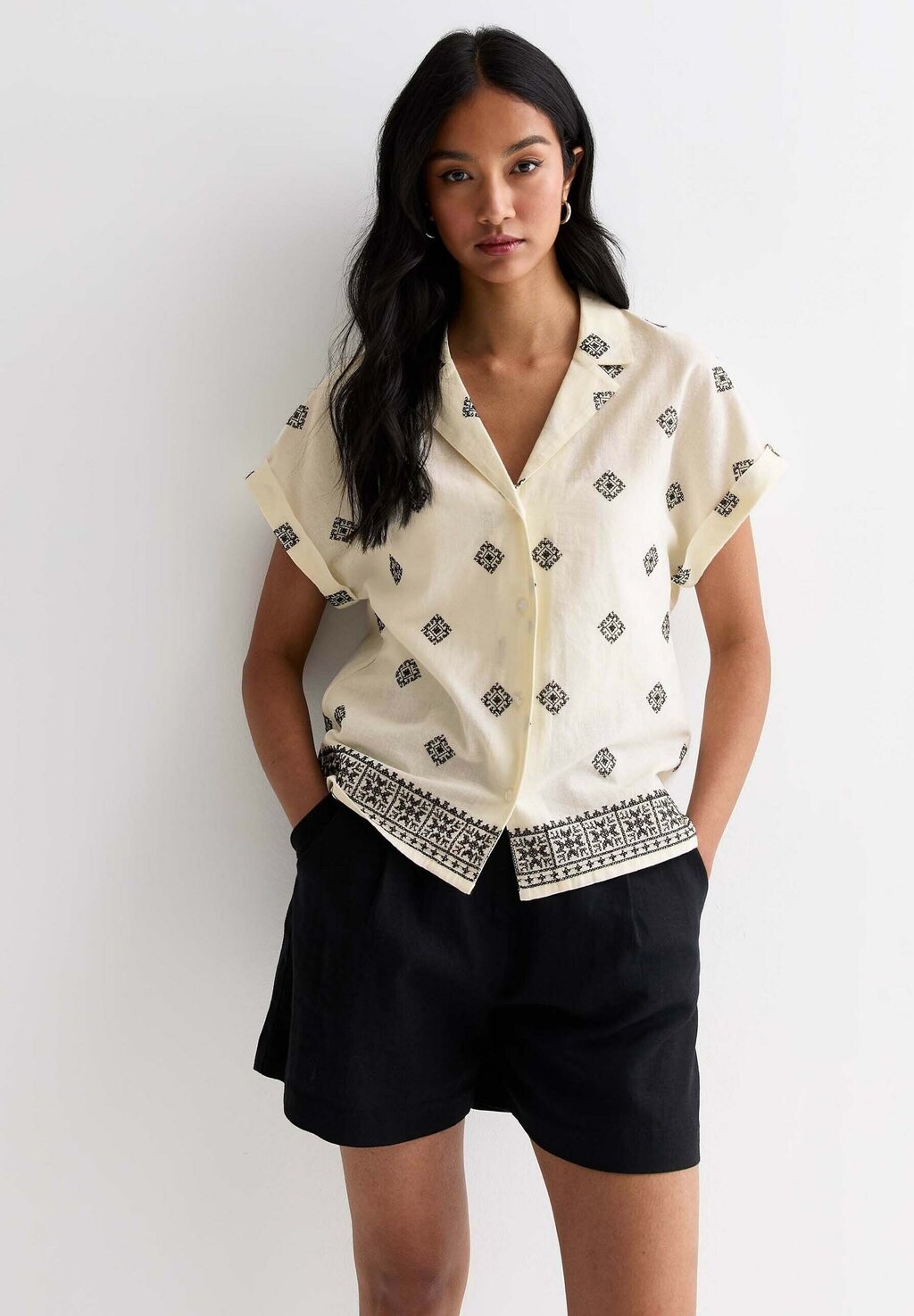 

Рубашка-блузка BOXY ABSTRACT EMBROIDERY RESORT New Look, белый