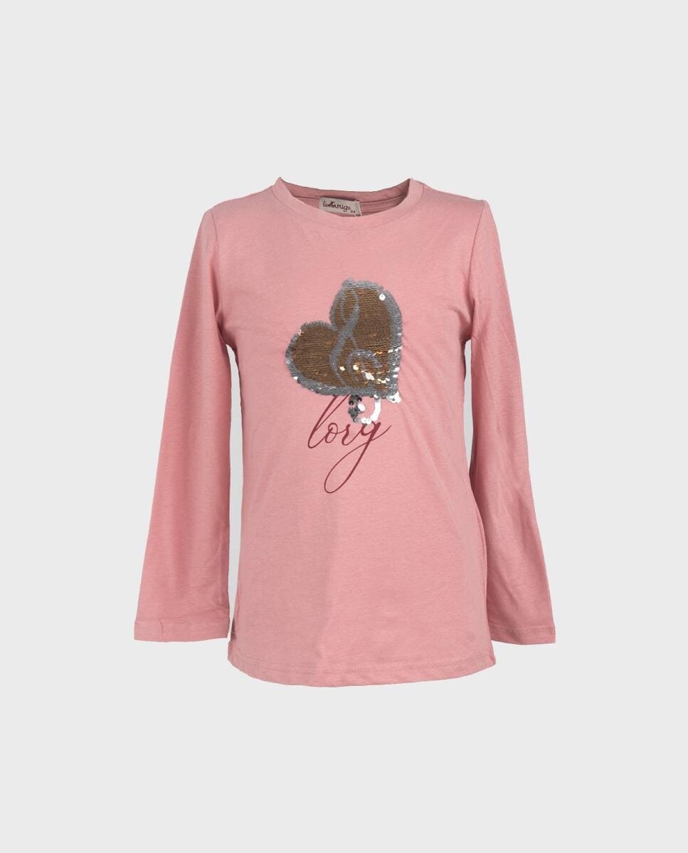 

Футболка с длинными рукавами для девочки с рисунком спереди La Ormiga, розовый