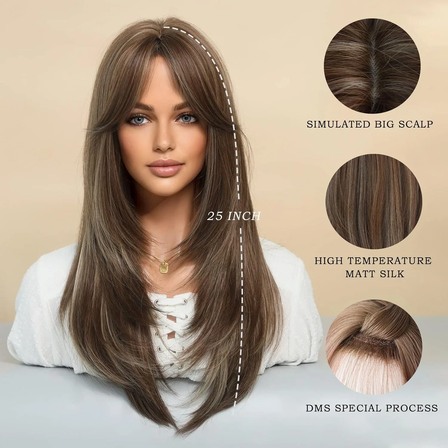 Длинный многослойный парик «Honey Blonde Brown» с челкой от 7JHH WIGS 7Jhh Wigs, Ombre Honey Blonde — фото 4