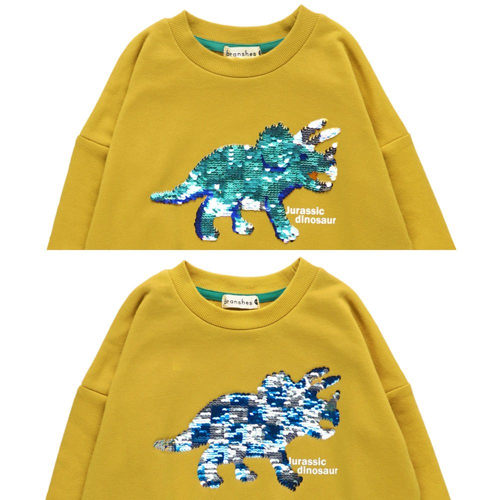 Флисовая толстовка с изображением динозавра и пайетками Branshes, mustard — фото 3