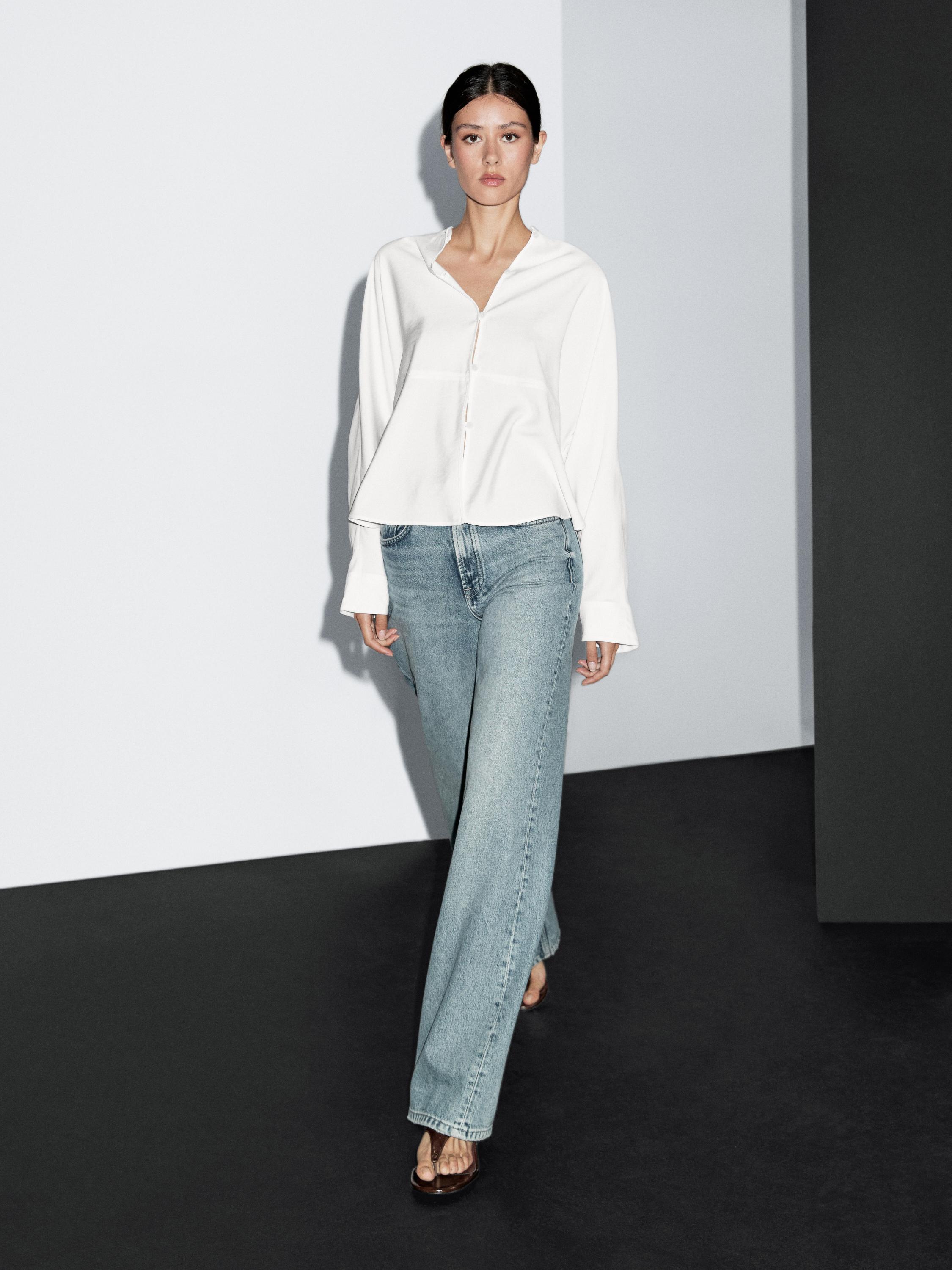 

Рубашка с воротником-стойкой и передним швом Massimo Dutti, бежевый