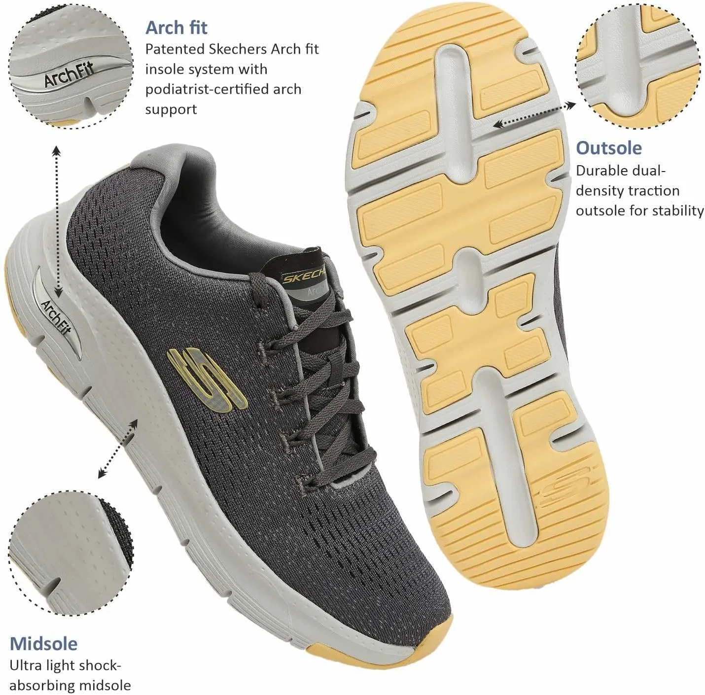 Мужские кроссовки Skechers Arch Fit Takar, угольный — фото 3