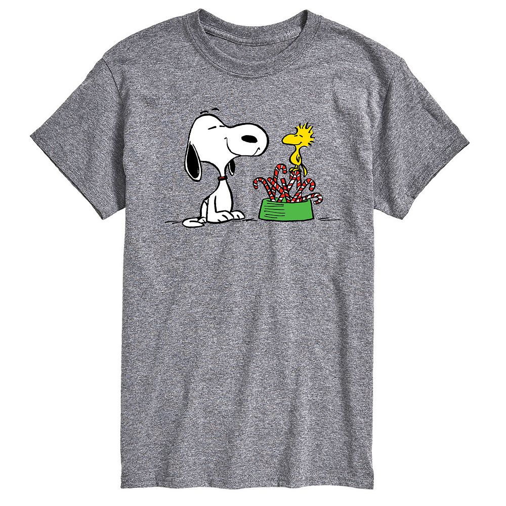 

Мужская футболка с рисунком Peanuts Snoopy & Woodstock Candy Canes Licensed Character, цвет Heather Gray