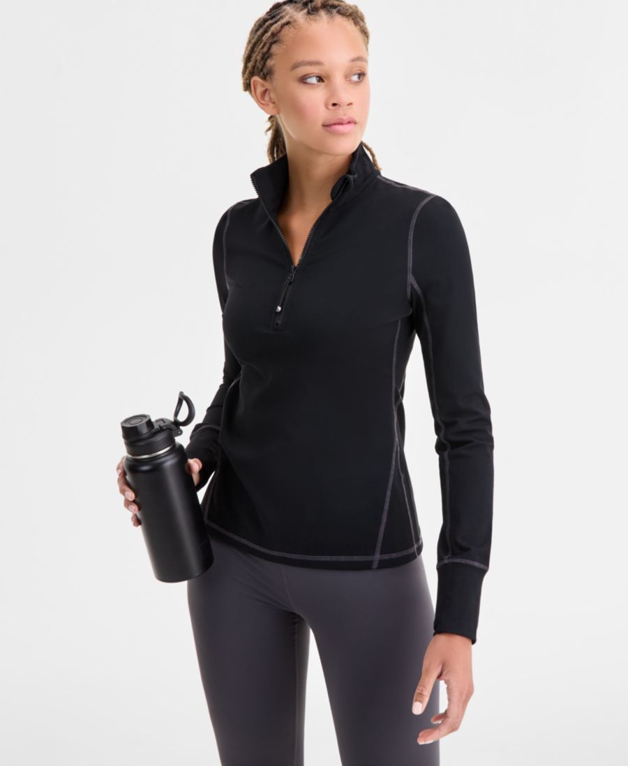 

Женская блузка Studio с застежкой-молнией до четверти длины и контрастной строчкой ID Ideology, Deep Black