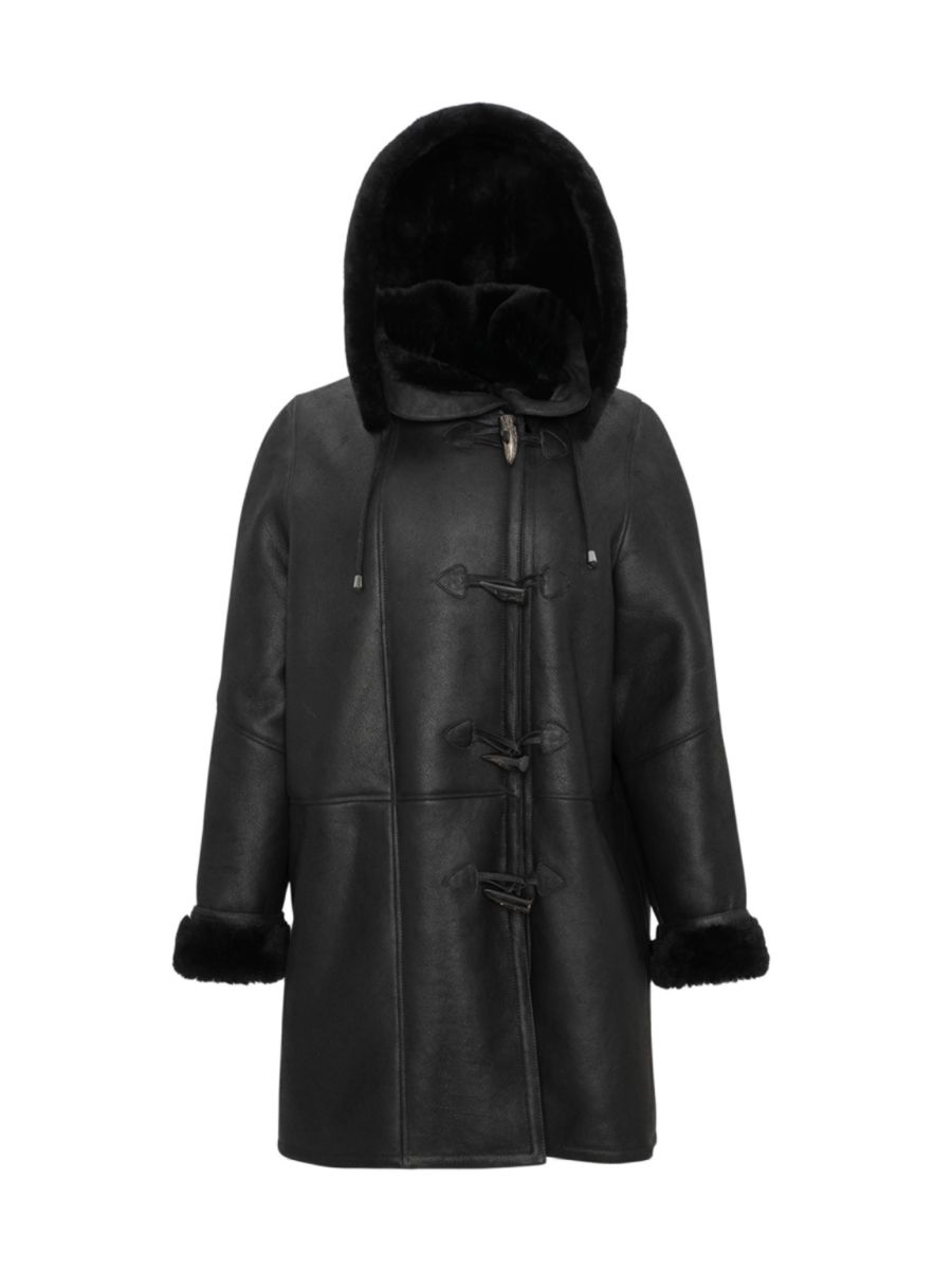 

Классический крой пальто с капюшоном из овчины Made For Generations WOLFIE FURS, черный