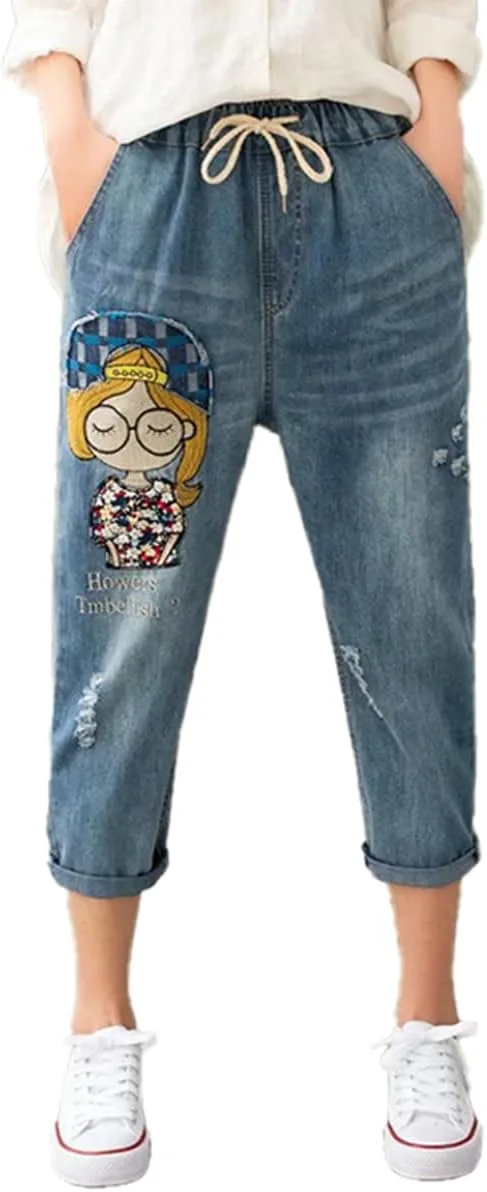 

Женские джинсы капри Y2k с вышивкой и потертостями Loizziuy