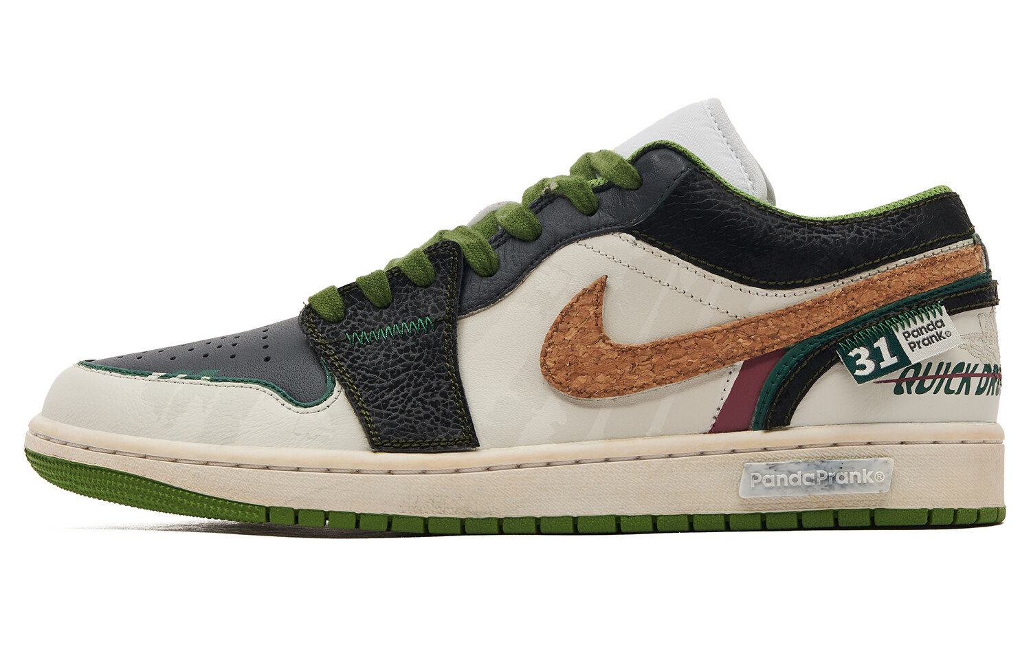 Кроссовки Air Jordan 1 Skateboarding Shoes Men Low-top White/Black/Green, зеленый