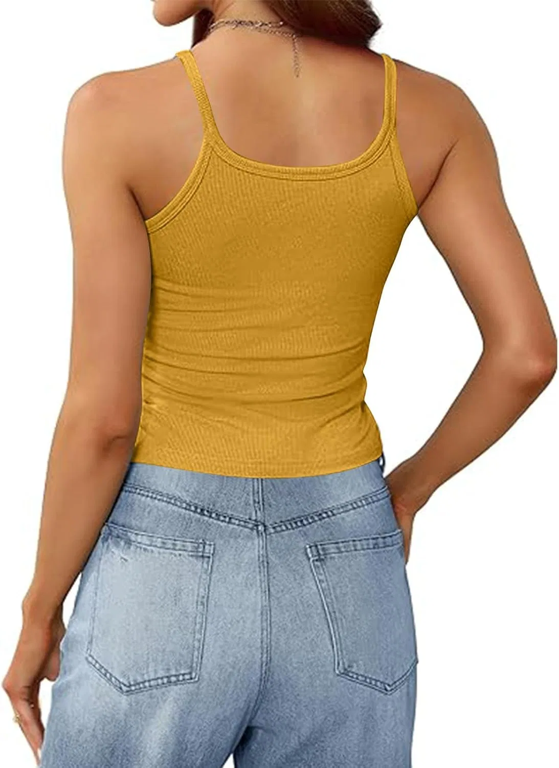 Женский топ для тренировок, облегающий, Ribbed Knit, бренд Generic, желтый — фото 3