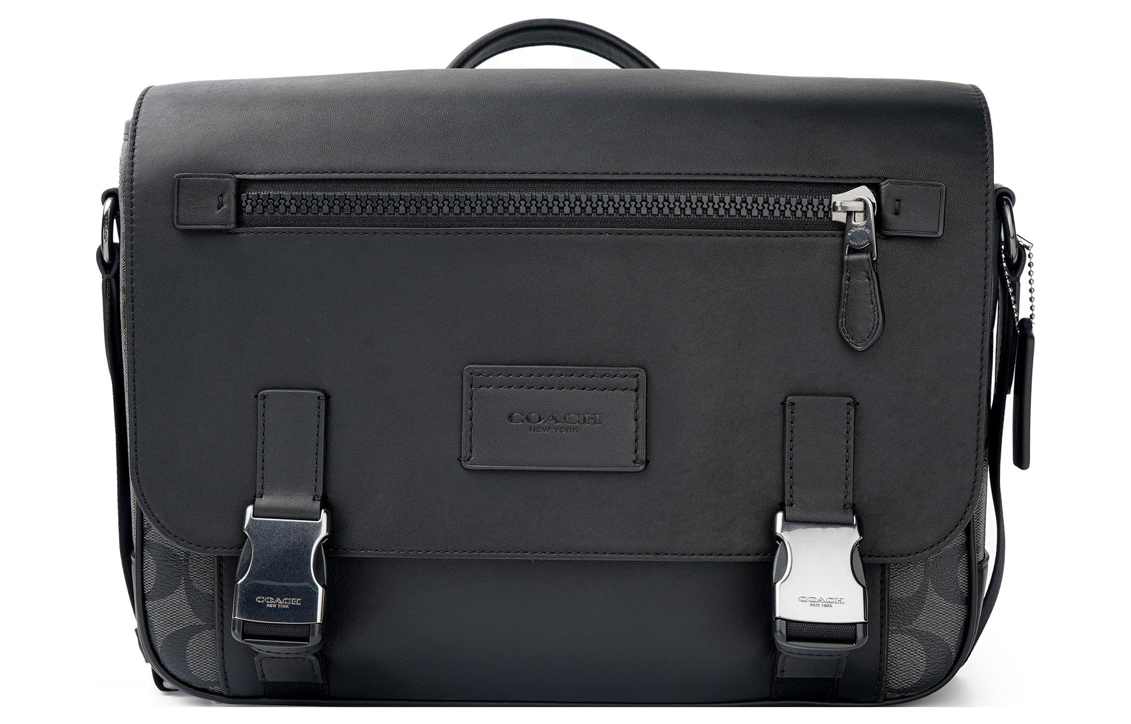 

Кожаный мессенджер с покрытием из гладкой телячьей кожи через плечо сумка большая мужская черная COACH