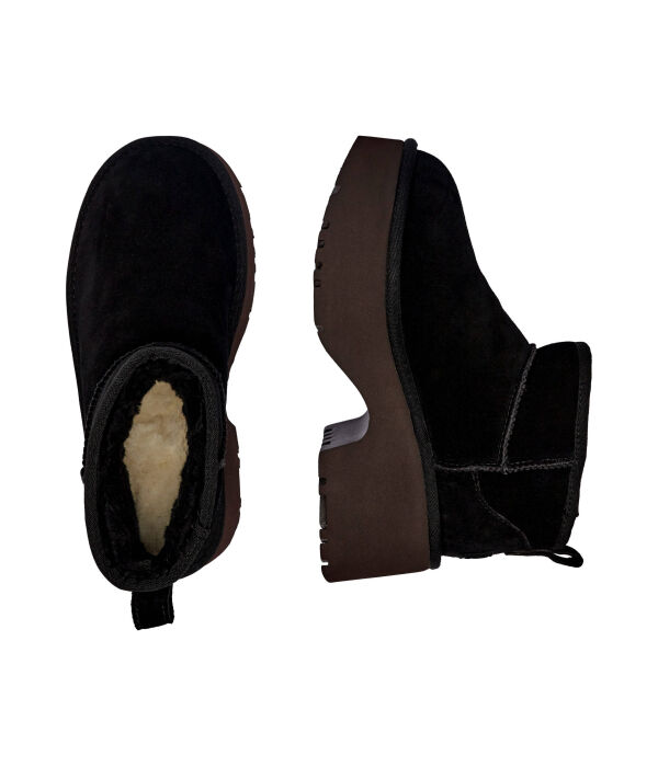 Ботинки кожаные зимние UGG на каблуке, черный — фото 4