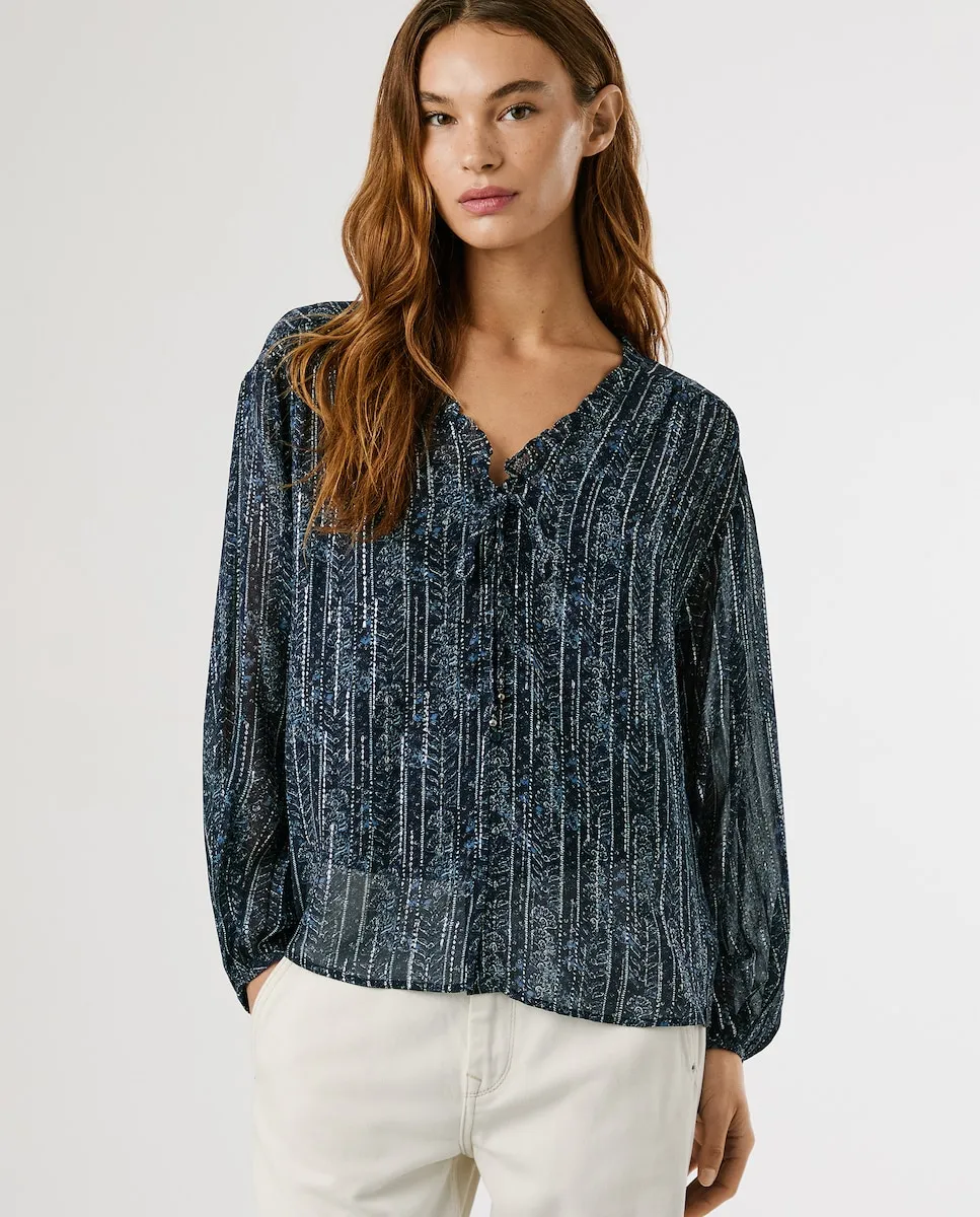 

Женская блузка с цветочным принтом и металлическими деталями Pepe Jeans, синий