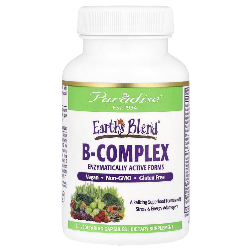 

Paradise Herbs, Earth's Blend, комплекс витаминов группы В с комплексом Nature's C, 60 вегетарианских капсул