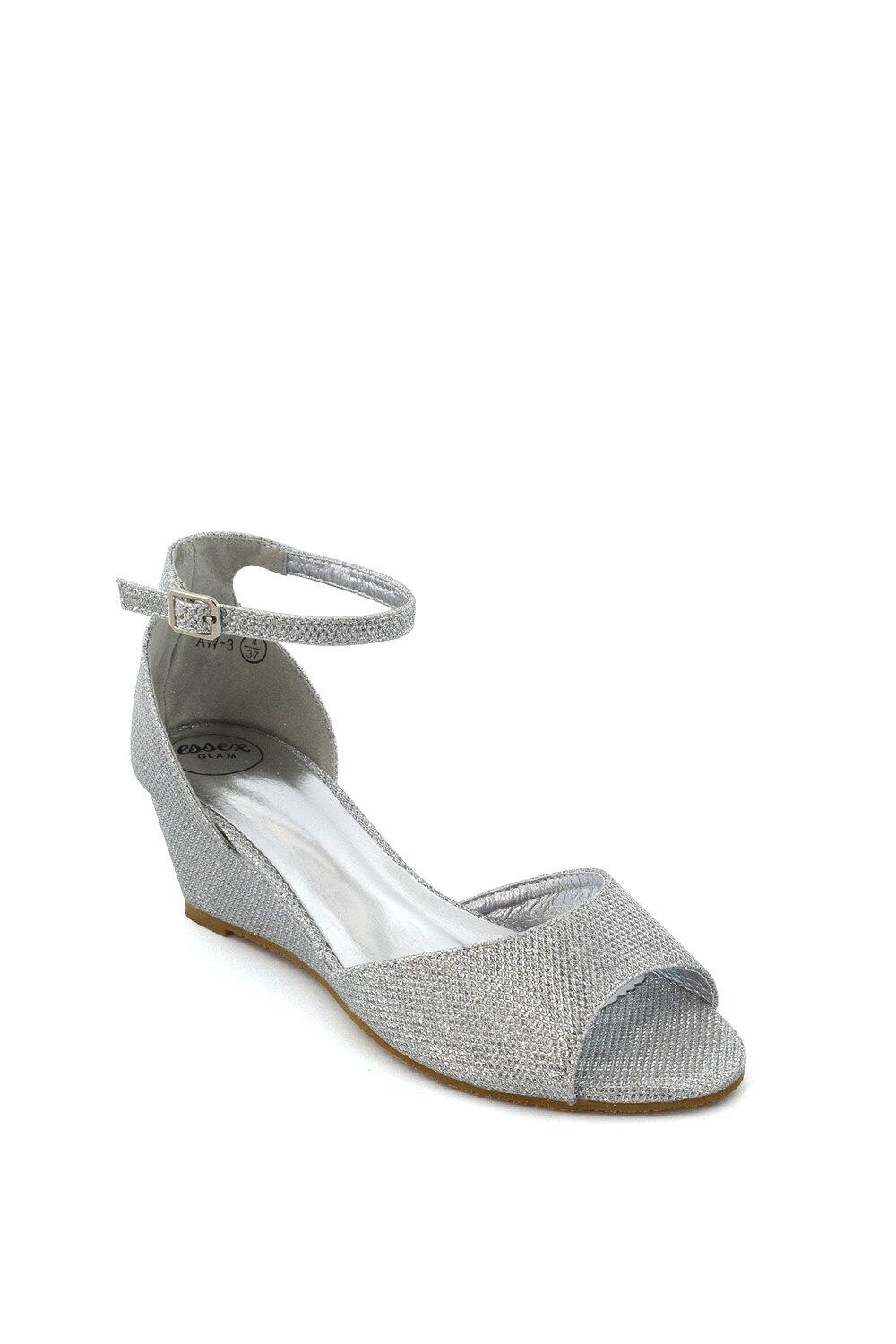 Босоножки на средней танкетке 'Lottie' Peeptoe XY London, серебро — фото 2