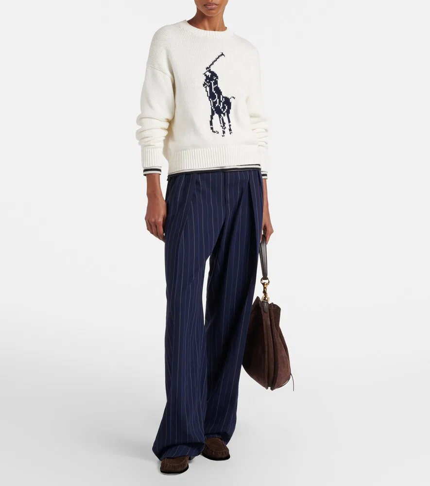 Хлопковый свитер с интарсией «Большой пони» Polo Ralph Lauren, белый — фото 2