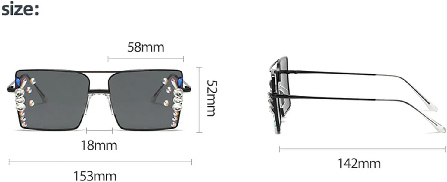 

Винтажные солнцезащитные очки в стиле панк, квадратные, с бриллиантами, в металлической оправе, украшенные стразами, для путешествий mincl, 2pcs-black&pink