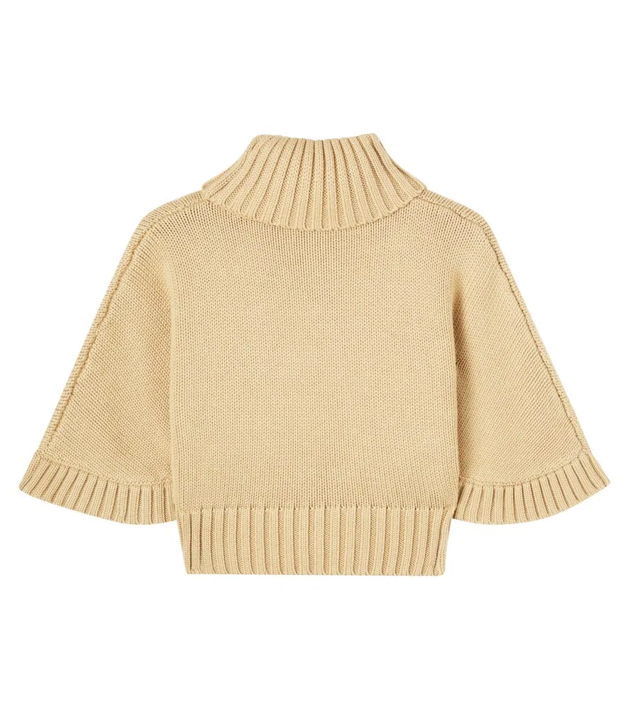 Хлопковый и шерстяной свитер с высоким воротником Chloé Kids, бежевый — фото 4