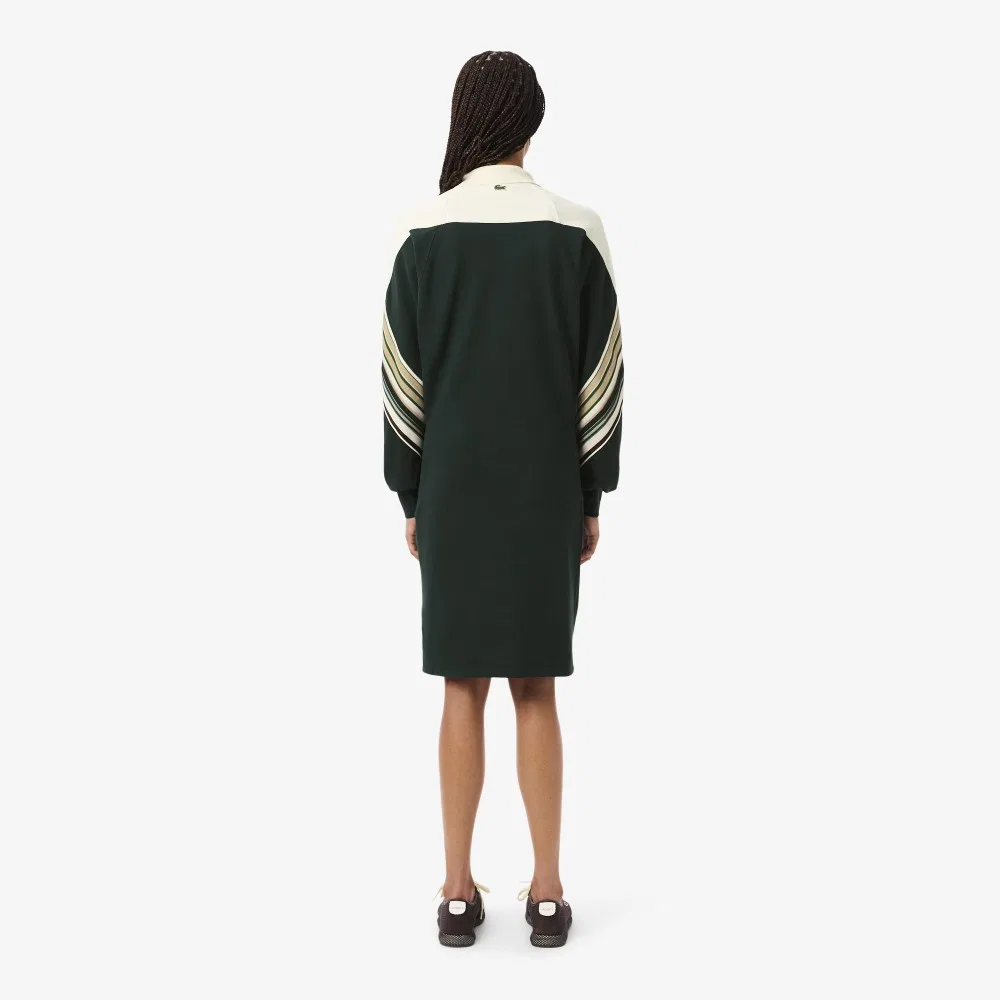Платье-поло Lacoste с рукавами «летучая мышь», зелёное — фото 3