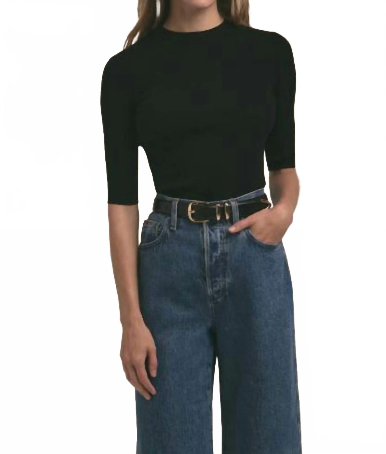 

Амелия Топ с рукавом три четверти и круглым вырезом в черном цвете Favorite Daughter