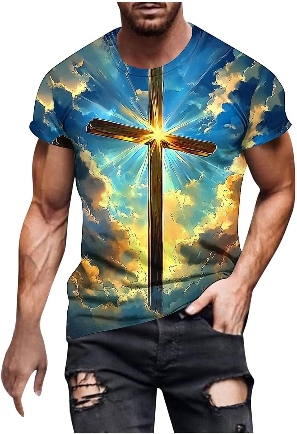 

Мужская футболка с 3D принтом в виде креста и надписью Christian Faith Ozmmyan