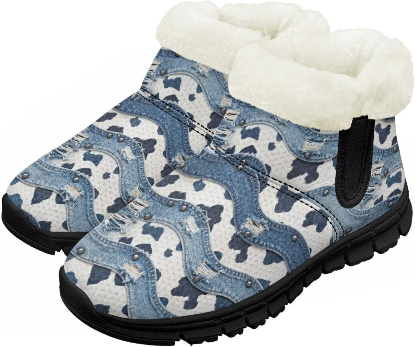 

Мальчики Девочки Зимние Ботинки Теплые Слипоны Снегоступы Удобная Обувь Для Дома И На Улицу Легкие Детские Меховые Тапочки Chririnla, Blue Denim Cow Print