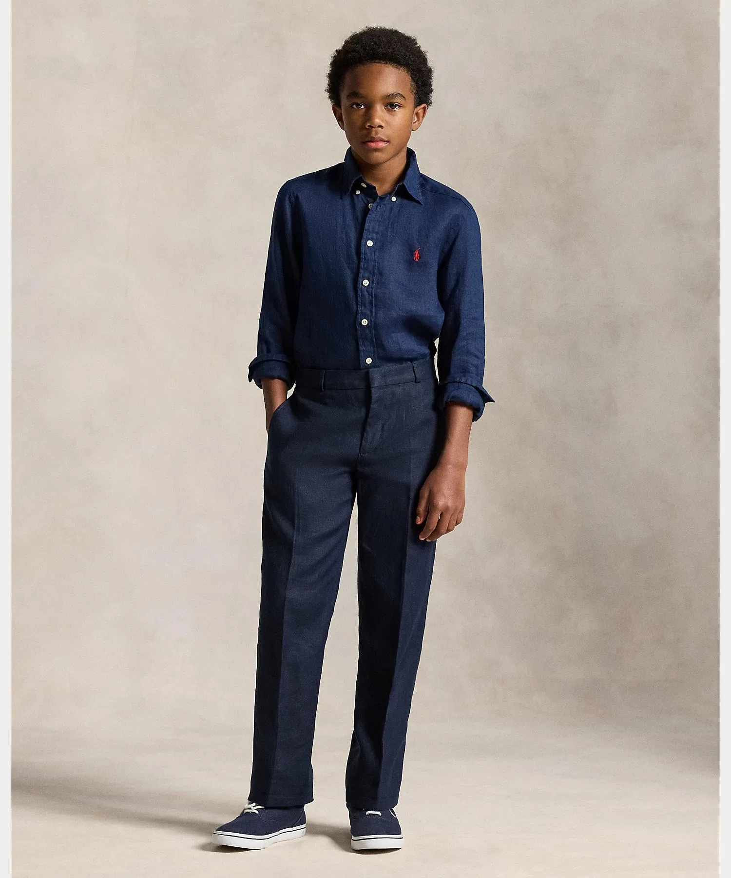 Детская льняная рубашка POLO RALPH LAUREN CHILDRENSWEAR тёмно-синяя — фото 4
