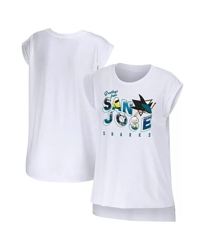 

Женская белая футболка San Jose Sharks Greeting From Muscle Wear By Erin Andrews