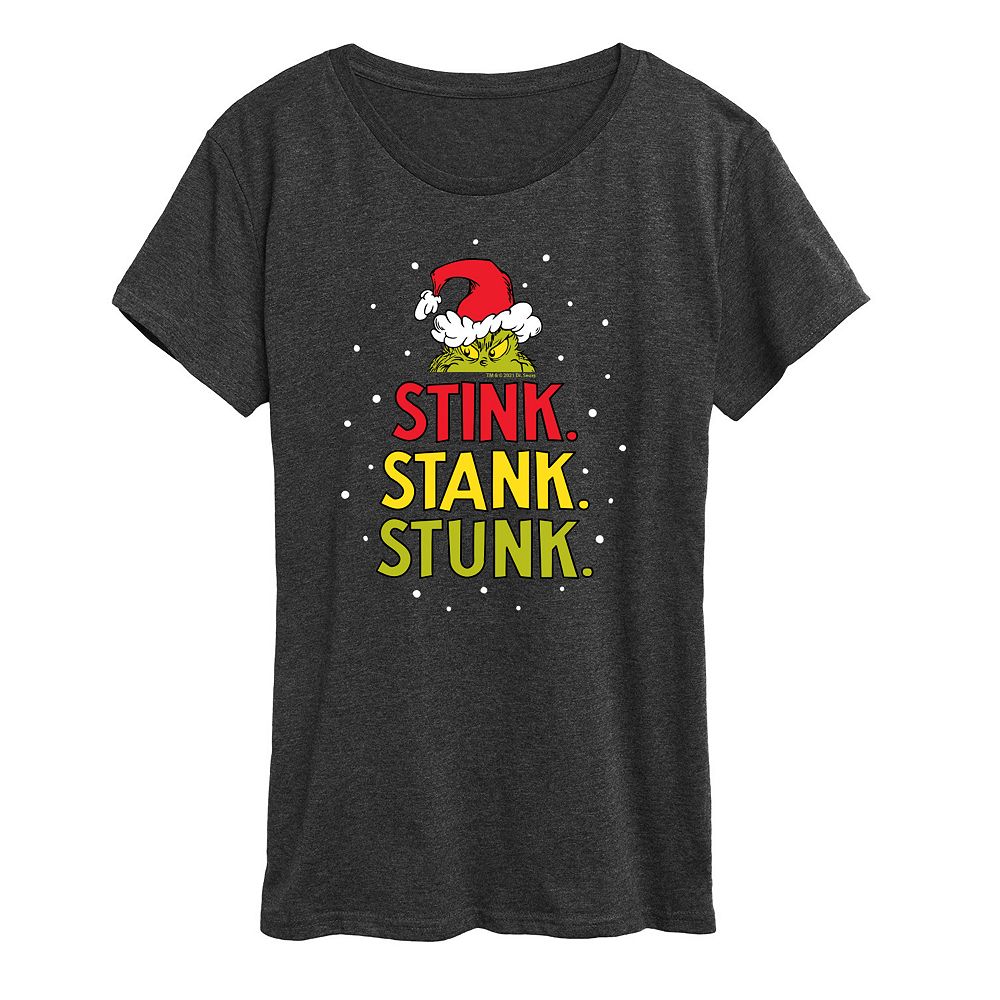 

Женская футболка с рисунком Dr. Seuss The Grinch Stink Stank Stunk Licensed Character, цвет Heather Charcoal