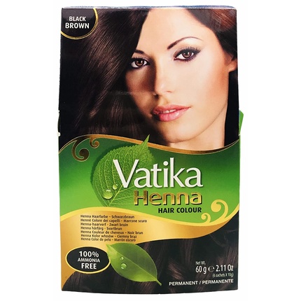 

Краска для волос хна черно-коричневая 100% без аммиака 60 г Vatika