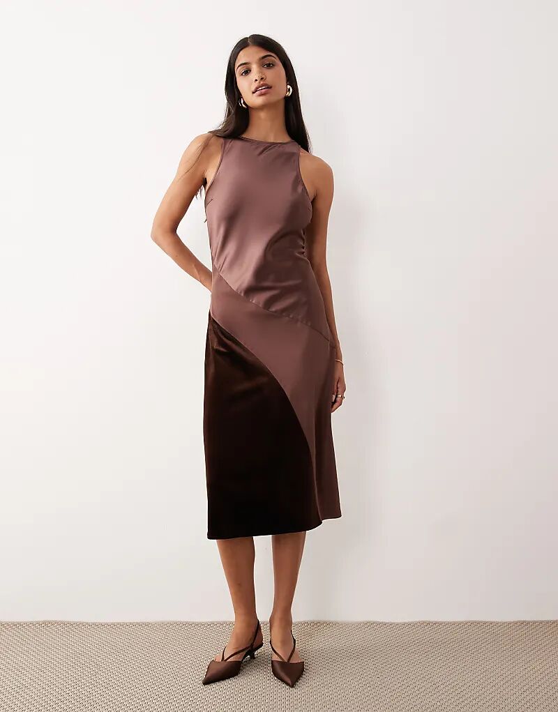 

Асимметричное платье миди из атласа смешанной фактуры AWARE бордового цвета