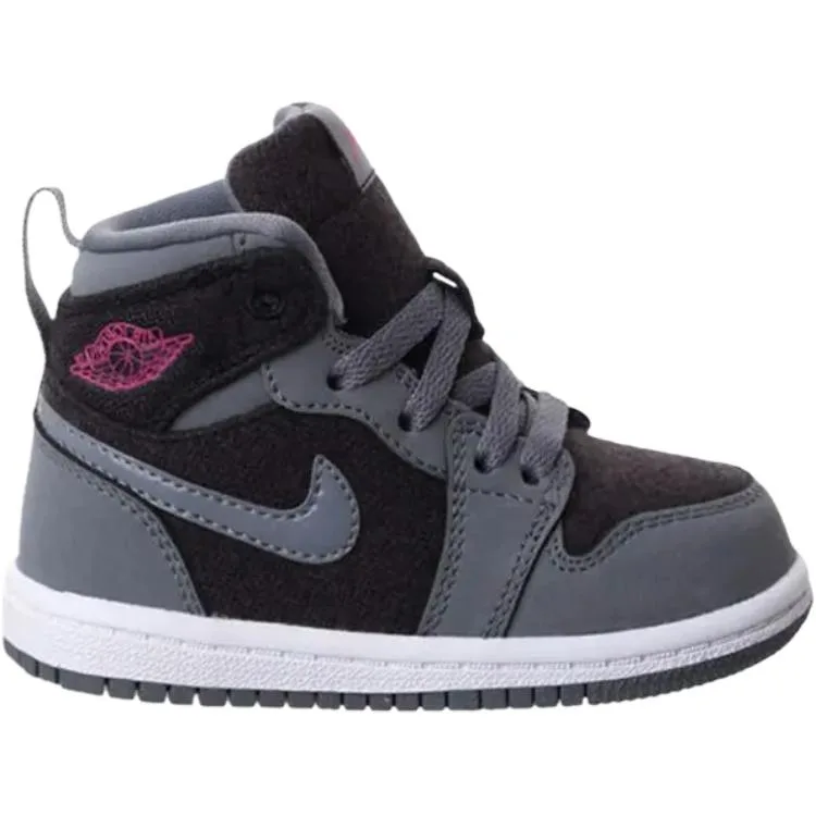 Jordan Air 1 Leather High top Toddler Shoes Gray Black — фото 3