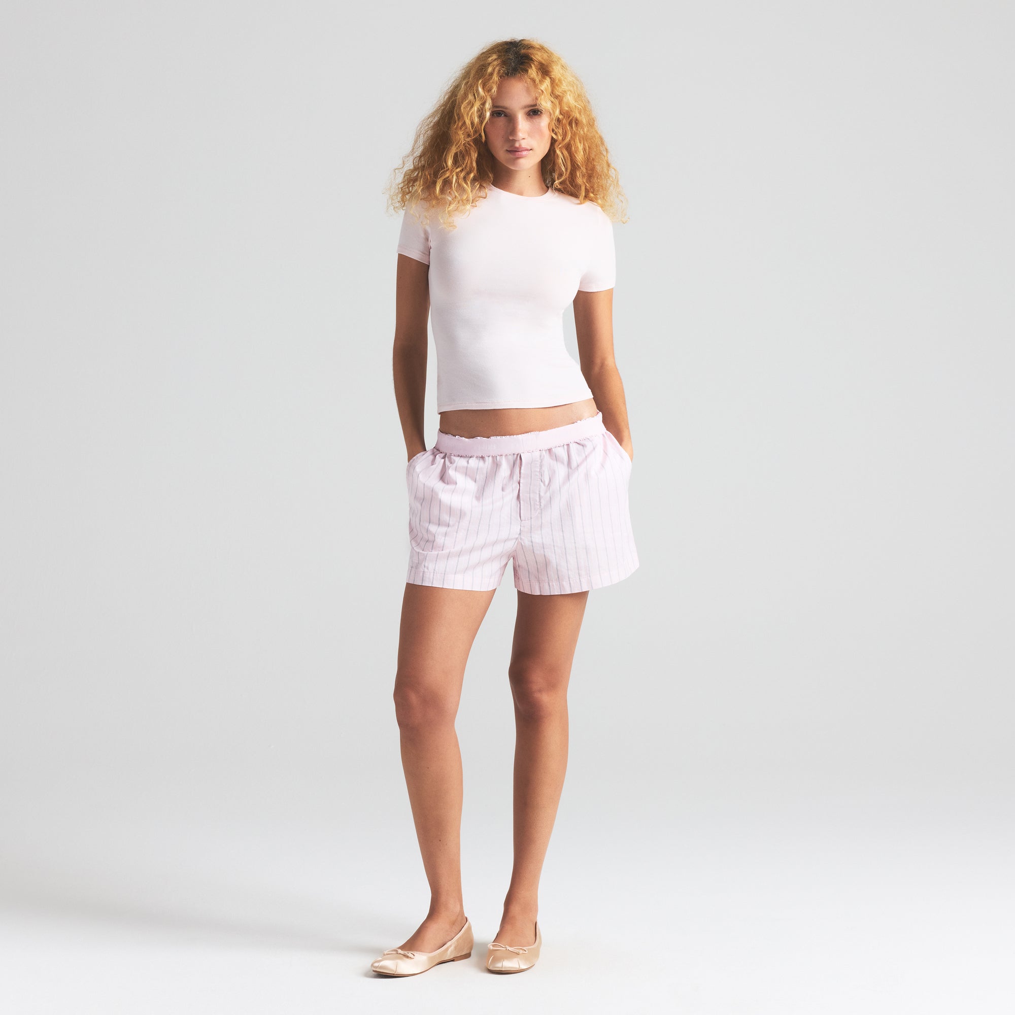 

Боксеры SKIMS COTTON POPLIN, цвет pale pink pencil stripe