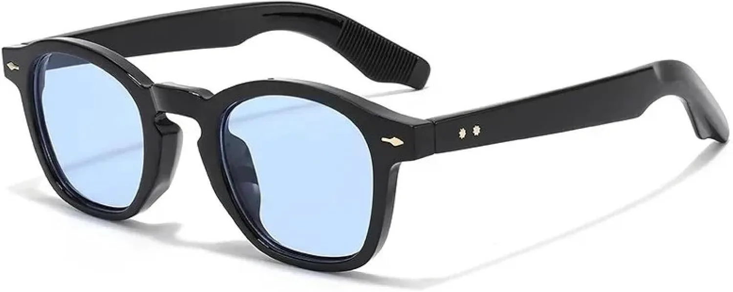 

Модные круглые женские солнцезащитные очки конфетных цветов с винтажными заклепками, мужские панк-очки с защитой от УФ-излучения UV400 TVTBBVV, Black Blue