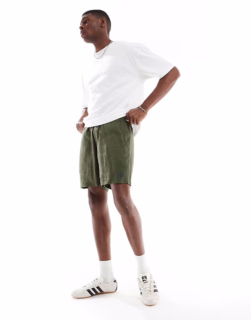 

Льняные шорты с логотипом Polo Ralph Lauren Prepsters оливкового цвета